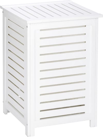 Houten Wasmand met Verwijderbare Zak - Countrystijl, 45 x 65 x 45 cm, Wit