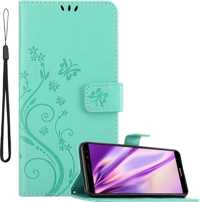 Cadorabo Hoesje geschikt voor Huawei MATE 10 LITE in BLOEMEN TURKOOIS - Beschermhoes in bloemmotief met magnetische sluiting, standfunctie en kaartsleuven Book Case Cover Etui