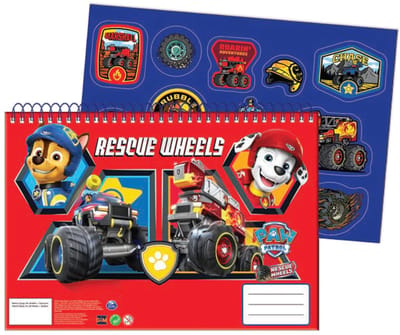 Cadeautje onder 10 euro - Paw Patrol Rescue Wheels A/4 spiraal schetsboek met Stickervel