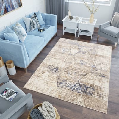 Tapiso Asthane Vloerkleed Beige Geometrisch Woonkamer Slaapkamer Tapijt Maat - 80x150