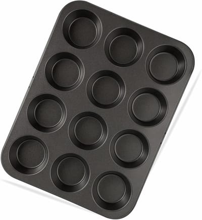 Doodadeals® Muffin Bakvorm – Anti-Aanbak RVS Bakplaat – 12 Vormpjes – 28×36×3 cm – Cupcake Bakblik – Zwart