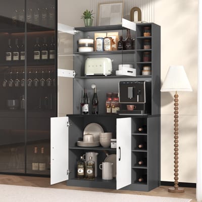 MODENUIT Keukenkast - Met LED-Verlichting En Kabeldoorvoer - Vrijstaand Voor Keuken En Eetkamer - MDF - 100x47x187 Cm