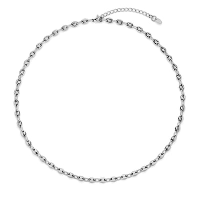 CO88 Collection 8CN-26411 Stalen Ketting - Koffieboon Schakel - Kettinkje - Collier - 4,5mm - 40+5cm - Staal - Zilverkleurig