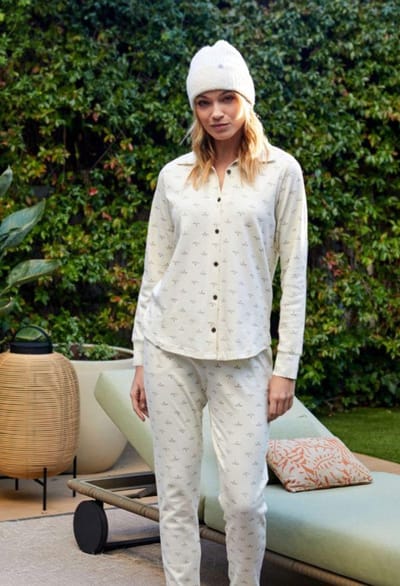 Barandi Dames Pyjama – Toscane – Doorknooppyjama in zacht katoen – Crème met subtiele print - XL