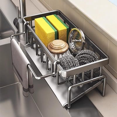 Spoelbak Organizer met Afdruipbak - Grijs - Multifunctioneel - Keuken en Badkamer - Handdoekhaak