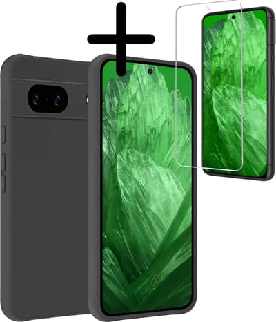 Hoesje Met Screenprotector - Geschikt voor Google Pixel 8a - Sterk & Shockproof - Back Cover - Siliconen Case - Telefoon Hoes - Zwart