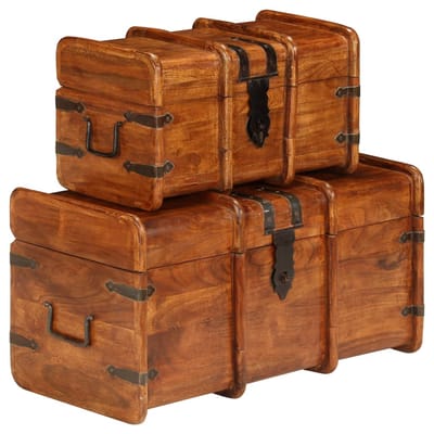 vidaXL - 2-delige - Opbergkistenset - massief - acaciahout - met - honingafwerking