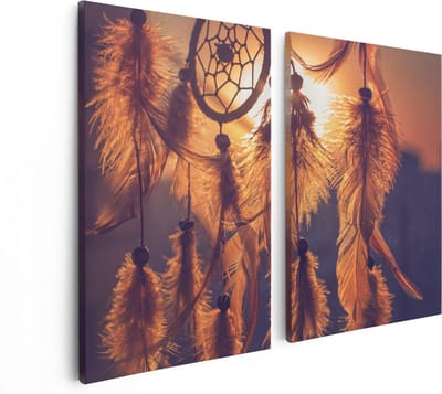 Artaza Canvas Schilderij Tweeluik Amulet van de Indianen - Symbool - Ketting - 80x60 - Foto Op Canvas - Canvas Print