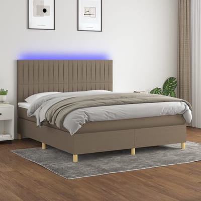 vidaXL - Boxspring - met - matras - en - LED - stof - taupe - 180x200 - cm