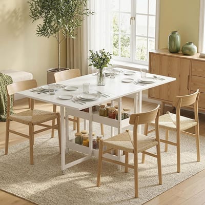 Pugsdrly - Opklapbare eettafel - Industriële stijl - Voor maximaal 4 personen - Open planken - Metaal en spaanplaat - Wit - Zonder stoelen