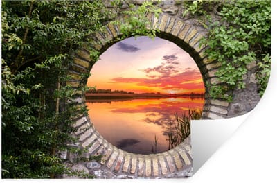 Muurstickers - Sticker Folie - Zee - Zonsondergang - Doorkijk - 30x20 cm - Plakfolie - Muurstickers Kinderkamer - Zelfklevend Behang - Zelfklevend behangpapier - Stickerfolie