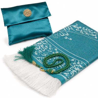 Baraka Treasures Luxe Cadeauset - Gebedskleed Set - Islamitische Giftset - Gebedskleed met Tasbih - Luxe Opbergtas - Eid Cadeau - 105cm x 70cm - Groen