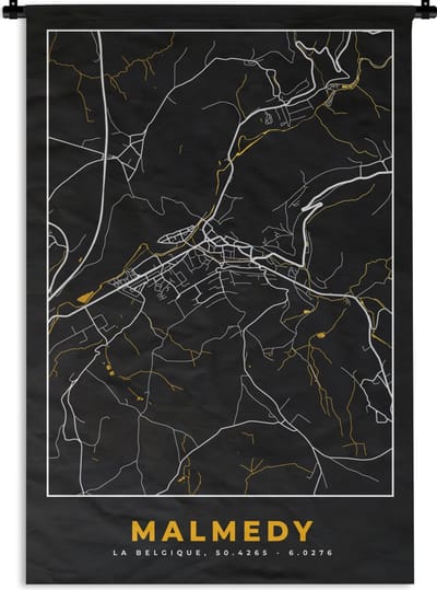 Wandkleed - Wanddoek - Malmedy - Goud - Plattegrond - Kaart - Stadskaart - 120x180 cm - Wandtapijt