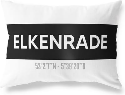 Tuinkussen ELKENRADE - LIMBURG met coördinaten - Buitenkussen - Bootkussen - Weerbestendig - Jouw Plaats - Studio216 - Modern - Zwart-Wit - 50x30cm