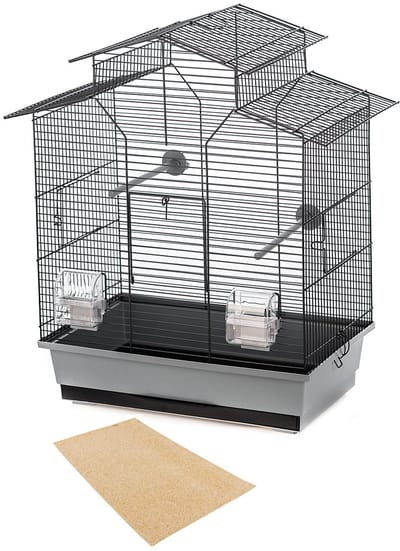 Parkietenkooi - Vogelkooi - Kanariekooi - Grijs/zwart + 5 zandbladen voor kooi