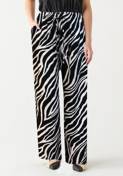 Starry Indigo - Dames Lange Culotte | Wijde Zomer Broeken | Wide-leg Trousers | Zwart-Wit | Maat S