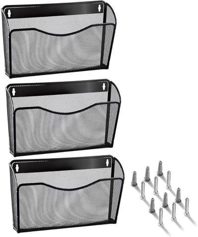 GELLDG 3 Stuks Muurdisplay - Hangende Opbergmand - Groot Formaat Documentenhouder - Geschikt voor Kantoor en Thuisgebruik - Metalen Constructie - Afmetingen 33x22cm - Inclusief 3 Stuks