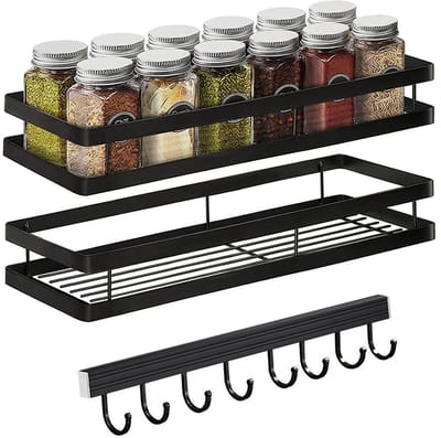 Unyqoos ® Stijlvol en Functioneel Muurrek voor Keuken en Badkamer, Set van 2, Zwart, Zonder Boren
