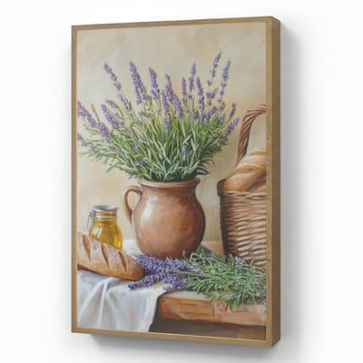 Wandlamp 60x90 cm - Oplaadbaar - Lavendel - Brood - Stilleven - Wandlampen binnen woonkamer - Slaapkamer lamp - Decoratieve nachtlamp - Vloerlamp draadloos
