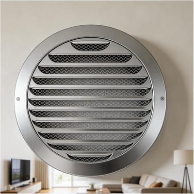 Ventilatieafdekking RVS - Wandrooster Kap - Luchtcirculatie Verbeteren - Ingebouwd Vliegengaas - 80mm Diameter - Zilverkleurig