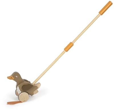 Houten Duw Ducky met Beweegbaar Hoofd - Leer Lopen voor Kinderen vanaf 18 Maanden