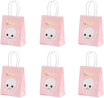 PARTYDECO - 6 roze en witte Boo Halloween snoepzakjes