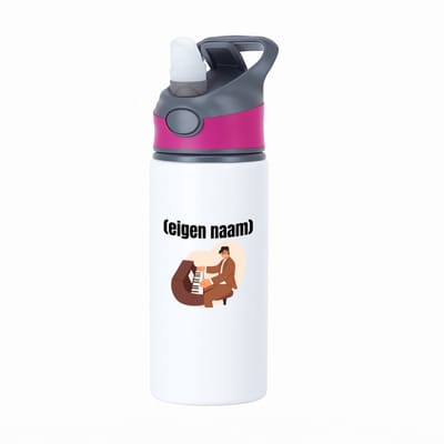 Hacebo® - piano man met eigen naam waterfles met rietje roze - Piano - muziek liefhebbers - iemand die houdt van piano spelen - verjaardag - cadeau - kado - water fles - 650ML