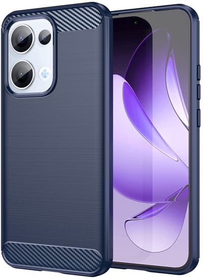 MobyDefend Hoesje - Geschikt voor Oppo Reno13 - TPU Backcover - Geborstelde Metaal & Carbon-Look - Blauw