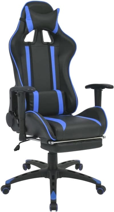 Ergonomische Bureaustoel - Gamingstoel Kantelbaar - Thuiswerken Kantoor - Verstelbare Voetensteun - 70x71x136cm - Blauw Zwart