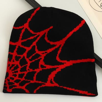 2023 Nieuwe Goth Spider Web Jacquard Beanie Caps Y2K Gebreide Warme Hip Hop Unisex Elastische Gebreide Muts Schedelmuts Voor Vrouwen Mannen red