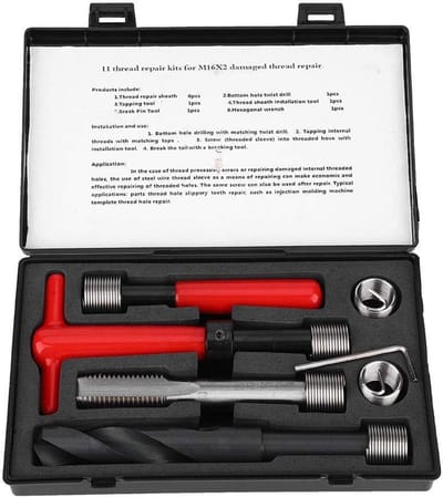 Dailygoods- Schroefdraadinzetset M16x2 - Roestvrij Stalen Draadreparatieset - Inzetstukken met Schroefdraad - Gedraaide Boor - Professioneel Gereedschap - Hoogwaardige Kwaliteit