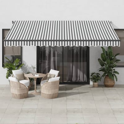 vidaXL - Luifel - handmatig - uittrekbaar - en - LED - 450x350 - cm - antraciet - en - wit