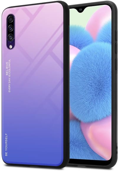 Cadorabo Hoesje geschikt voor Samsung Galaxy A50 4G / A50s / A30s in ROZE - BLAUW - Tweekleurige beschermhoes van TPU-silicone Case Cover en achterzijde van gehard glas