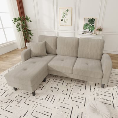 DESMIU Hoekbank 166 x 118 x 77 cm - Modulair Met Verplaatsbare Chaise Longue - Voor Woonkamer Appartement En Kantoor - Cord Bruingrijs