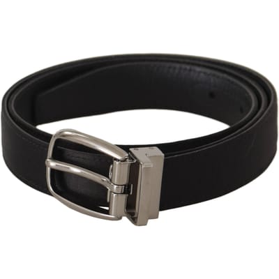 Dolce & Gabbana Zwart Kalfsleer Zilveren Logo Metalen Gesp Riem
