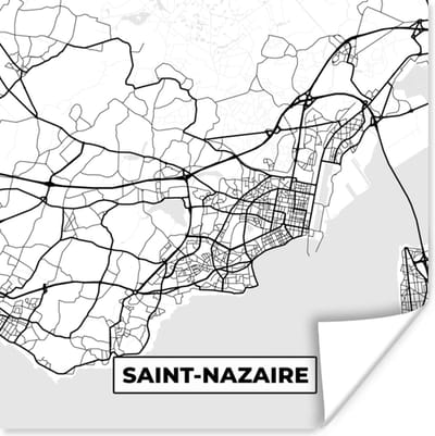Poster Stadskaart - Plattegrond - Kaart - Saint-Nazaire - Frankrijk - Zwart wit - 100x100 cm XXL