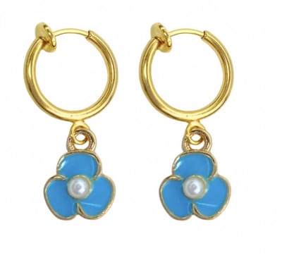 Klem oorbellen- Carola- blauw- goudkleurig- Synthetische pareltje- geen gaatje-Charme Bijoux