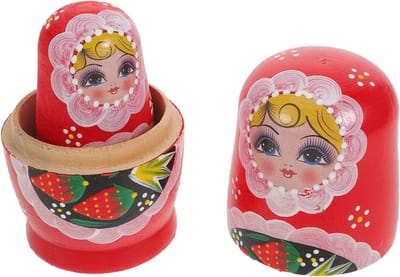 Nestpoppen Set - Stapelpoppen Houten - Decoratie Kamer - Handgeschilderd Aardbei - 11.50X7.00X7.00CM - Multicolor