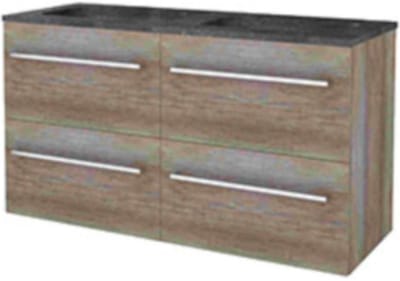 Basic-Line Start 46 Badkamermeubelset - 120 x 46 cm - Met Grepen - 4 Lades - Hardstenen Wastafel - 2 Kraangaten - Scotch Oak