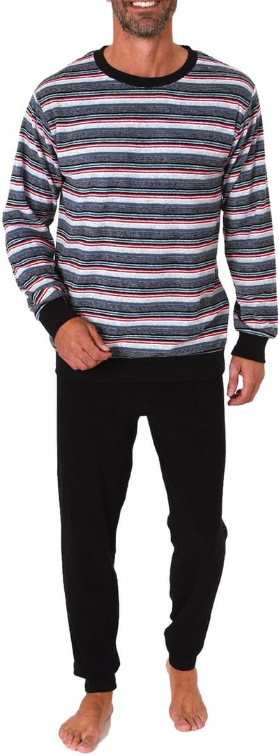 Lange badstof herenpyjama, pyjama met fijn gestreept patroon - ook in oversize
