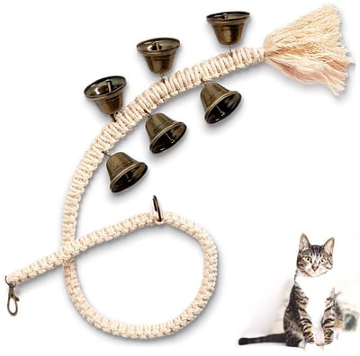 Hondenbel - Huisdierbel - Wordt geleverd met 6 bellen - 75~78 cm - Voor zindelijkheidstraining - Handgeweven - Gemakkelijk voor hondentraining - Verstelbaar - Hangende deurbel - Geschikt voor kleine, middelgrote en grote honden - Beige