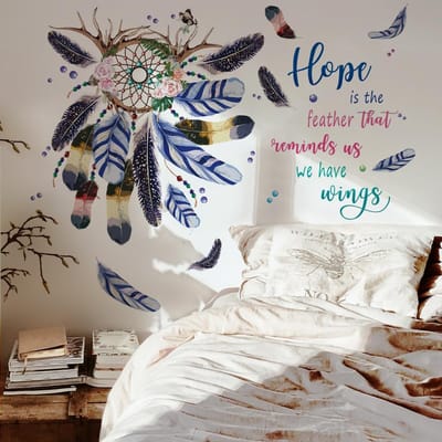 Dailygoods- Muurstickers Boho Dream Catcher - Muurdecoratie Slaapkamer - Verwijderbaar Vinyl - Wanddecoratie Meisjes - Zelfklevend - Citaten Decor