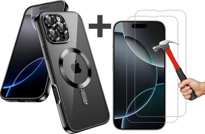 Hoesje met 2 Stuks Screenprotectors Geschikt voor iphone 16 Pro Hoesje - Geschikt voor MagSafe - Arara siliconen Backcover - Zwart