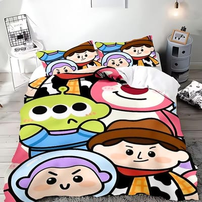Housse de couette taie d'oreiller Toy Story Cartoon Buzz l'Éclair Parure de lit Adulte Garçon Fille Décoration de chambre Cadeau enfant Simple US Twin(172*218cm)3pcs