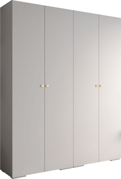 Opbergkast Kledingkast met 4 draaideuren Garderobekast slaapkamerkast Kledingstang met planken | Gouden Handgrepen, elegante kledingkast, glamoureuze stijl (LxHxP): 200x237x47 cm - IVONA 2 (Wit, 200 cm)