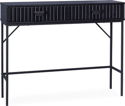 sweeek - Sidetable met 2 laden met zwart gegroefd houteffect, zwarte metalen poten