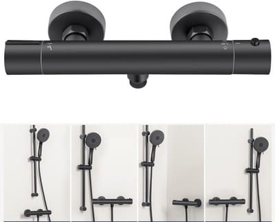 DERW MAX Thermostatische Douchekraan - Hartafstand 15 CM - 38℃ Thermostatische - Inclusief koppelingen - Zwart