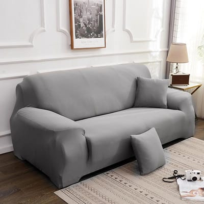 Housse de canapé unie en fausse soie de lait à haute élasticité, facile à installer, tissu résistant aux taches d'animaux, doux et agréable pour la peau 1 Seater gray