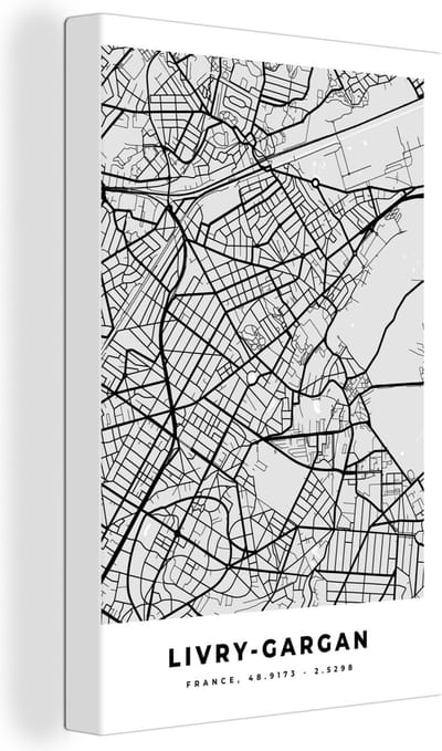 Canvas Schilderij Stadskaart - Frankrijk - Kaart - Livry-Gargan - Plattegrond - 20x30 cm - Wanddecoratie