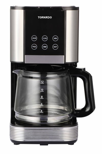 Tornado TCM-1429B-GS Koffiezetapparaat – Filterkoffie – 1,5L – 12 Kopjes – 1000W – LED Touch Display – Warmhoudfunctie – RVS
